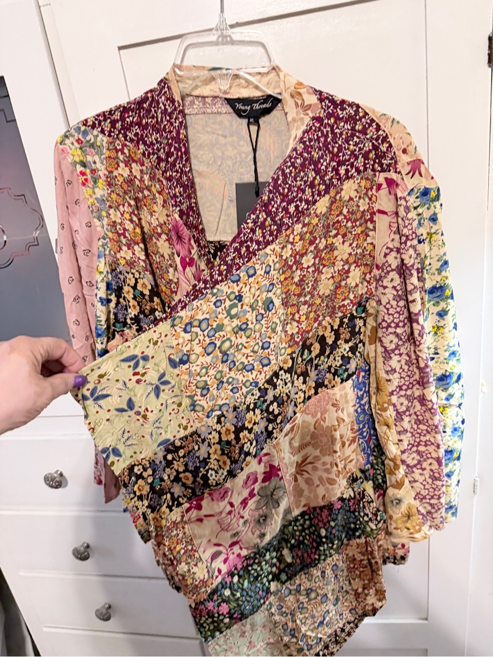 Young Threads Patchwork Floral Open Jacket - Pink Multi - Picture 4 of 12